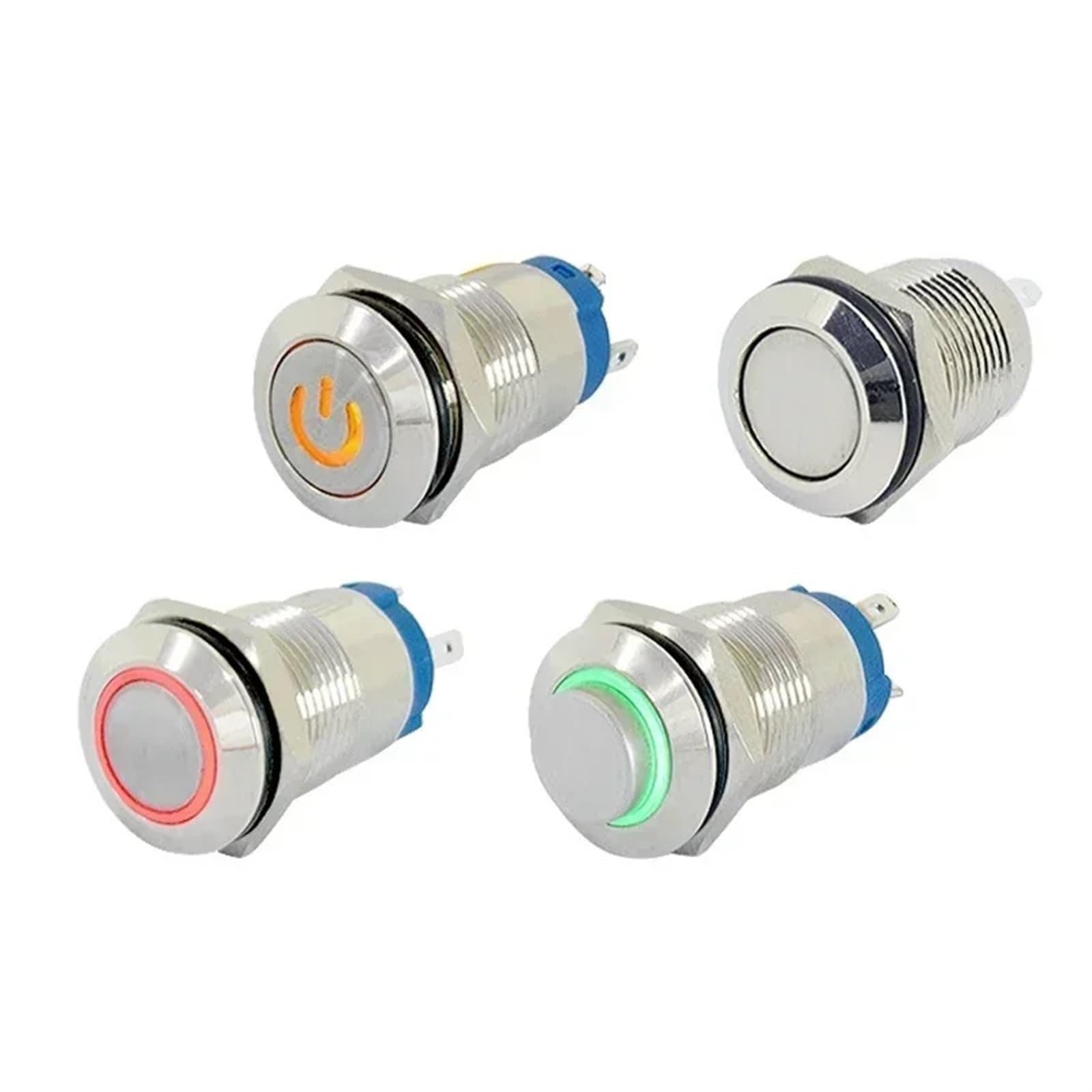 Metalowy przełącznik ciśnieniowy ze stali nierdzewnej 12 mm, 1 zamek, przełącznik chwilowy, symbol zasilania, wł./wył., 12 V, 220 V, przełącznik LED, pierścień, płaska głowica LED, 1 sztuka (czerwony