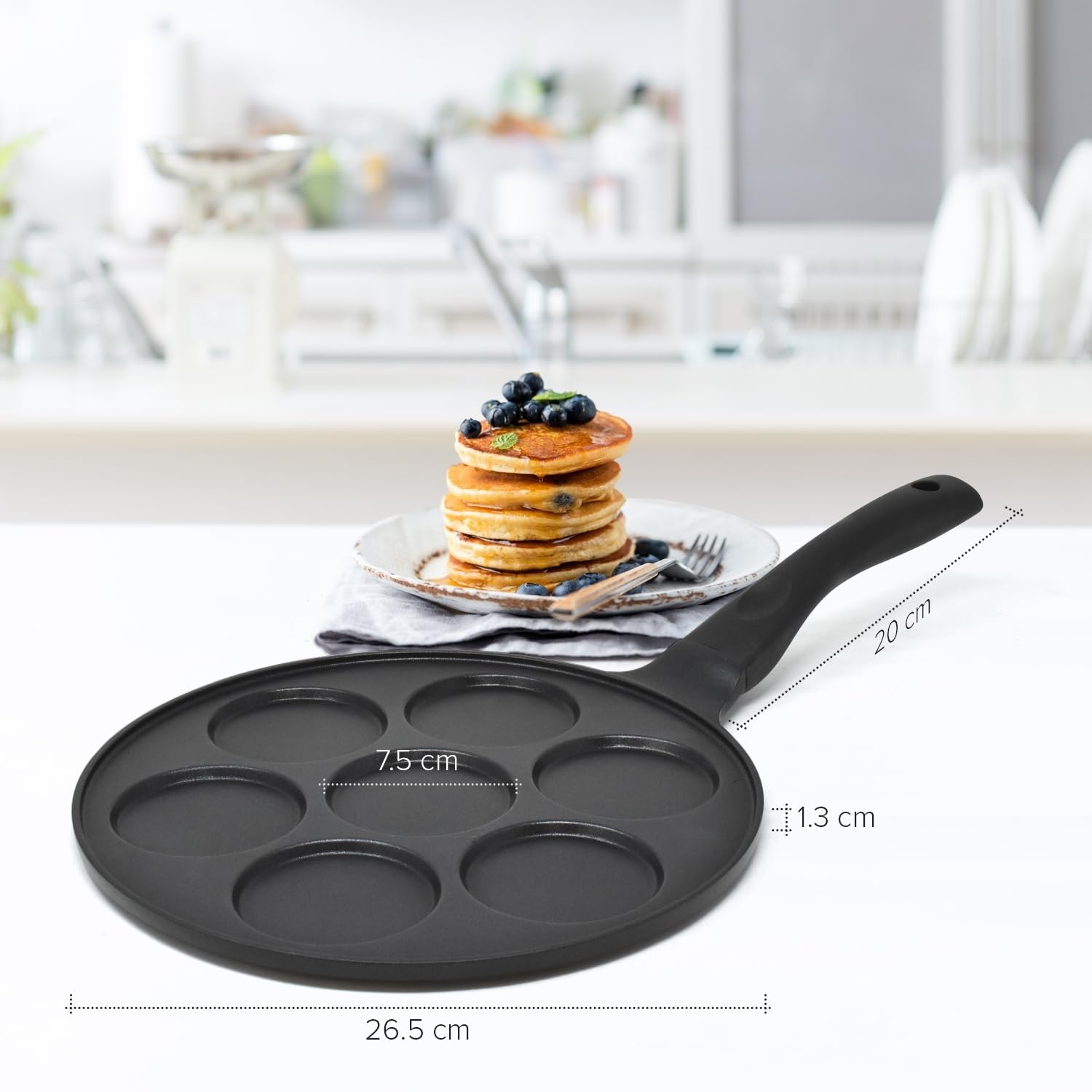 joeji's Kitchen Poêle à Crêpe Pancakes Blinis - 7 trous en Aluminium Antiadhésif - Poele a Crepe induction ou gaz de 26,5 cm - Poêle à Frire pour Mini Pancakes Crêpes blinis œufs