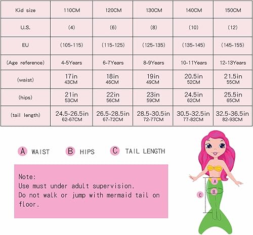 Miniatura 6 de Colas de sirena para nadar para niñas, 5 piezas, conjunto de traje de baño de bikini de 4 a 13 años