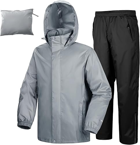 Miniatura 25 de 33,000ft Traje de lluvia para hombre, plegable, impermeable, ligero, para golf, senderismo, ciclismo, 2 piezas (chaquetas y pantalones)