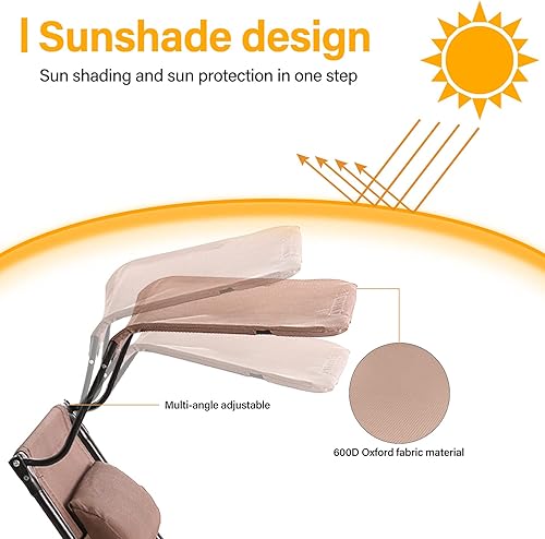 Miniatura 3 de BestMassage Sillas de patio, silla de gravedad cero, paquete de 2 sillas reclinables con toldo plegable y soporte para tazas para diversión al aire