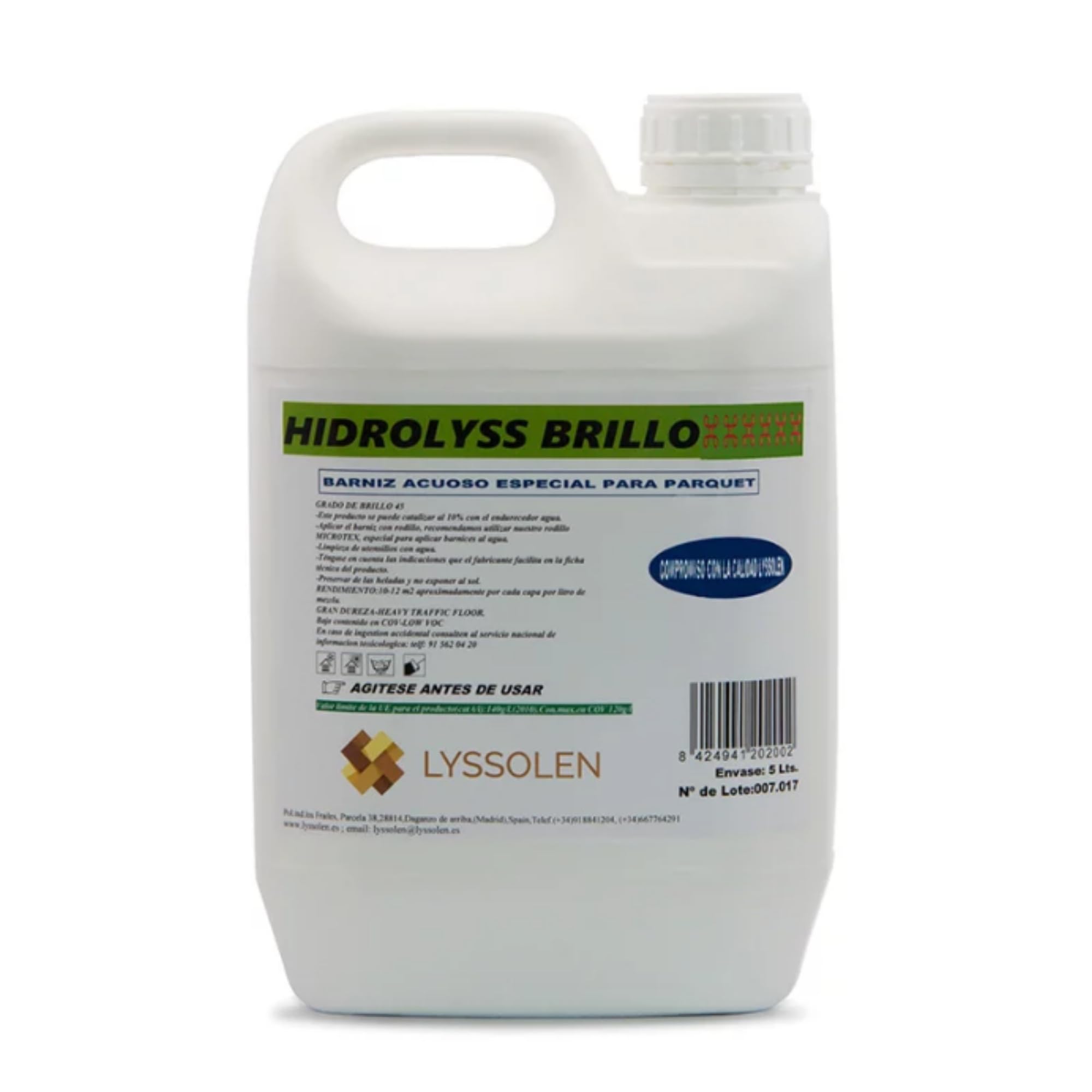 LYSSOLEN - Barniz al Agua Reparador de Parquet y Madera - Acabado Mate Incoloro 5L - Abrillantador Protector de Alta Resistencia - Especial para Renovación de Suelos de Madera Interior y Exterior