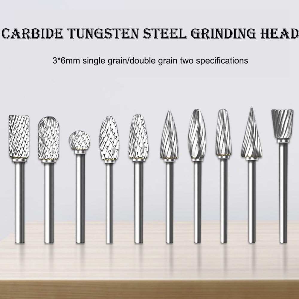 Juego de 10 fresas rotativas de carburo de tungsteno for tallado, pulido y perforación de metal y madera.(Double Slot)