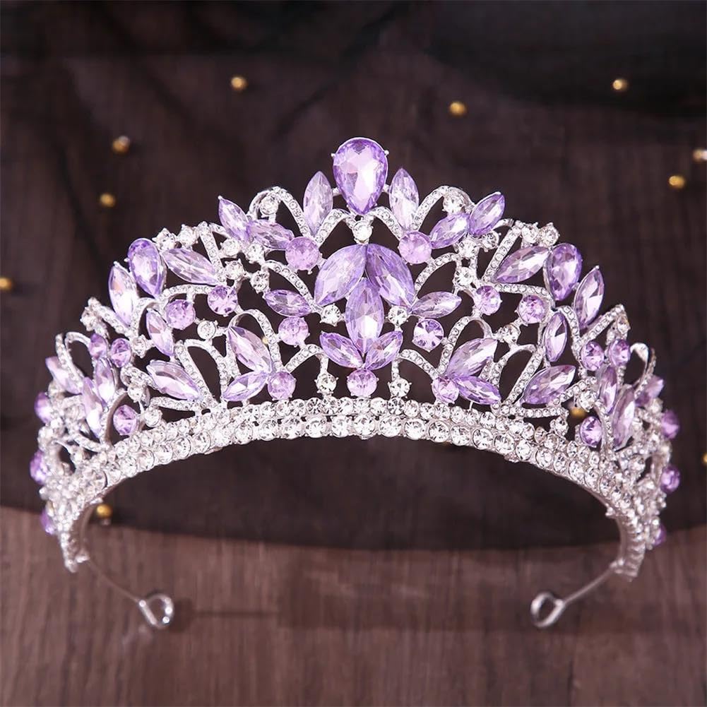 LNNSHX Elegante lila Braut Diadem Tiara Krone für Frauen Braut Hochzeit Haarschmuck Prinzessin Geburtstag Kopfschmuck