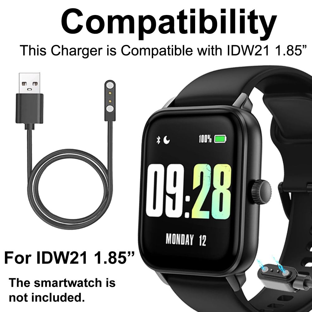 smaate smart watch Cables Compatible with KEEPONFIT IDW21 1.85” smart watch, 2-Pack