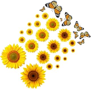 HONMEET 1 conjunto de adesivos de parede decorativos adesivos de parede removíveis adesivos de flores decalques de parede 3D decalques de parede inferior adesivo de parede amarelo girassol adesivo de parede borboletas adesivos de parede girassol