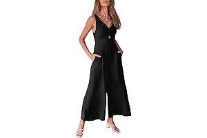 Women's Summer Linen Jumpsuit: Chic, V-Neck Sleeveless Romper for 2024 Vacations