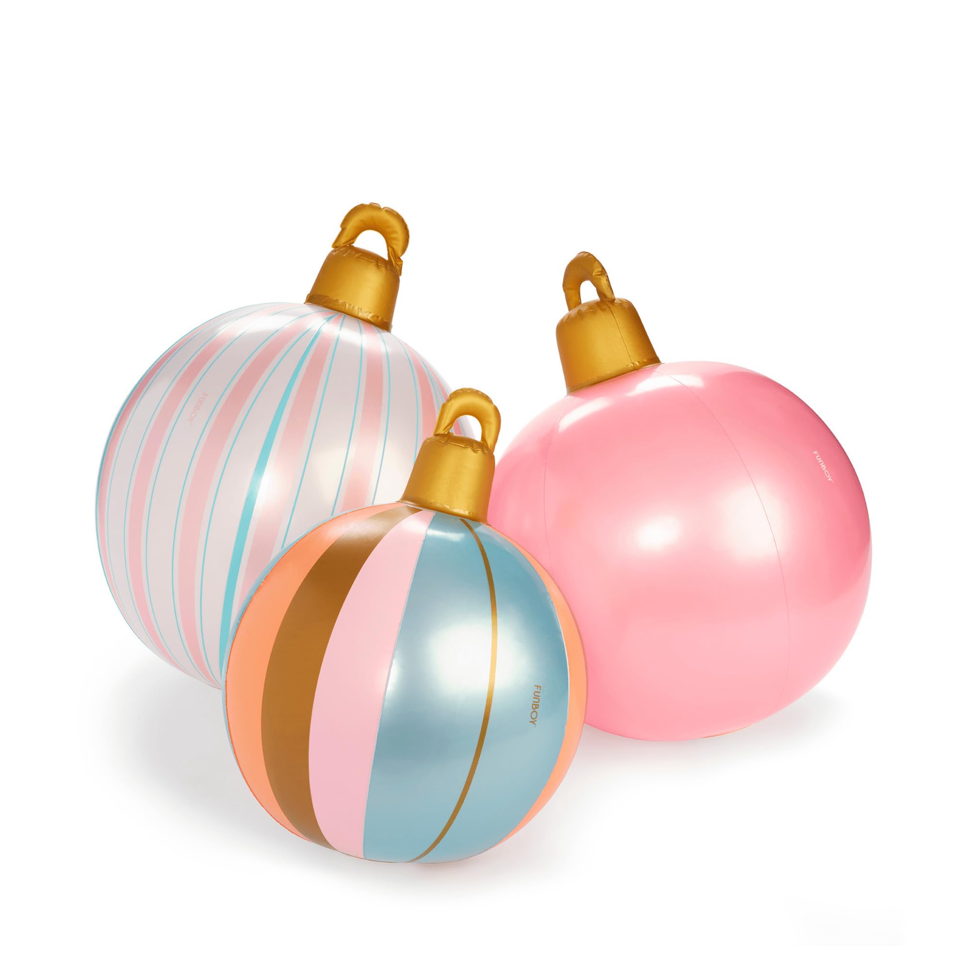 FUNBOY Giant Inflatable Light-Up Classic Pink Christmas Ornaments, 3 Giant Sizes 24'', 22'' and 16.5'' Indoor/Outdoor (3 Pack)
