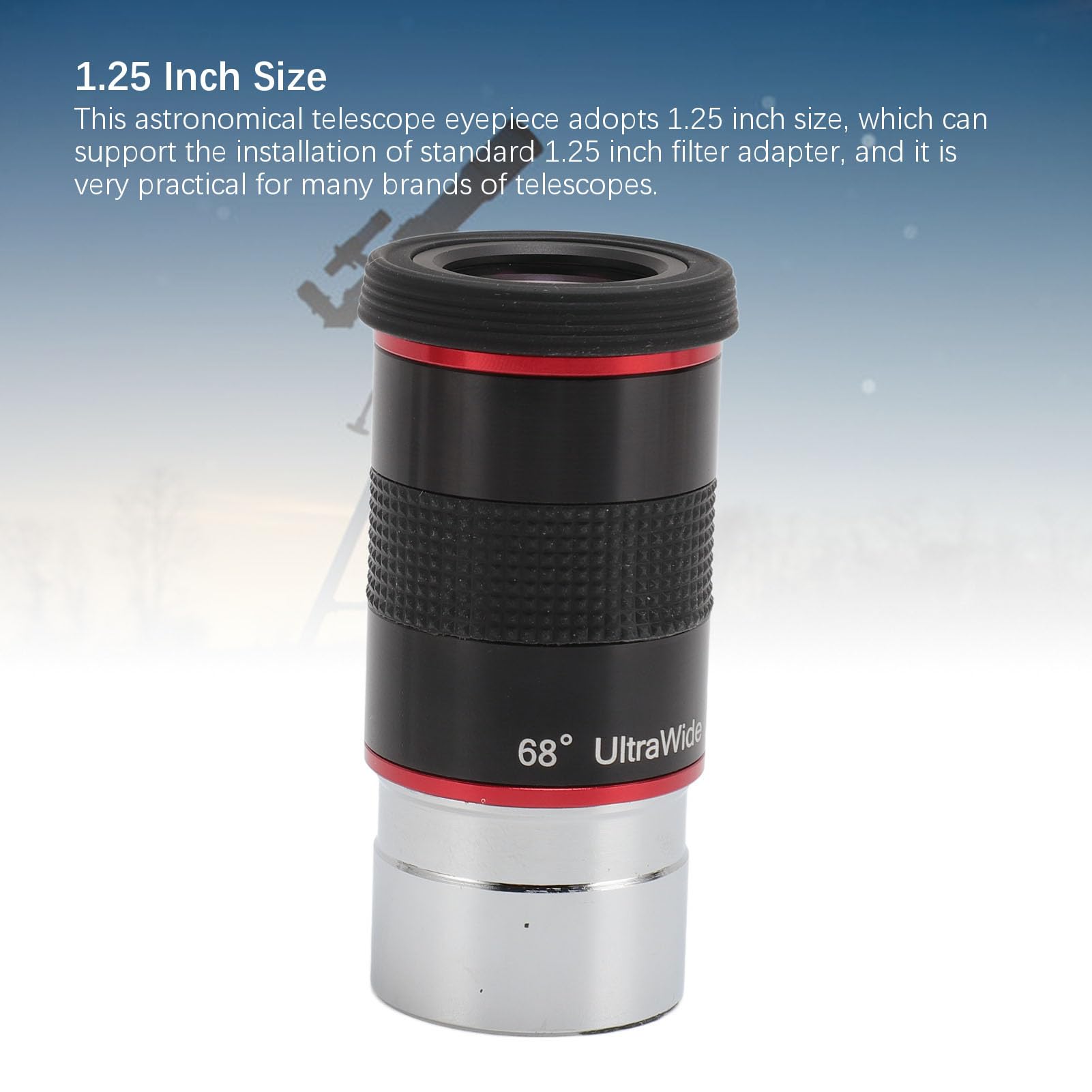 68 Grad 6 Mm Weitwinkel-Okular für Astronomisches Teleskop, FMC-Beschichtung, 1,25 Zoll, für Mond, Sternhaufen, Galaxie, mit Staubkappe, Aluminiumlegierung, Optisches Glas