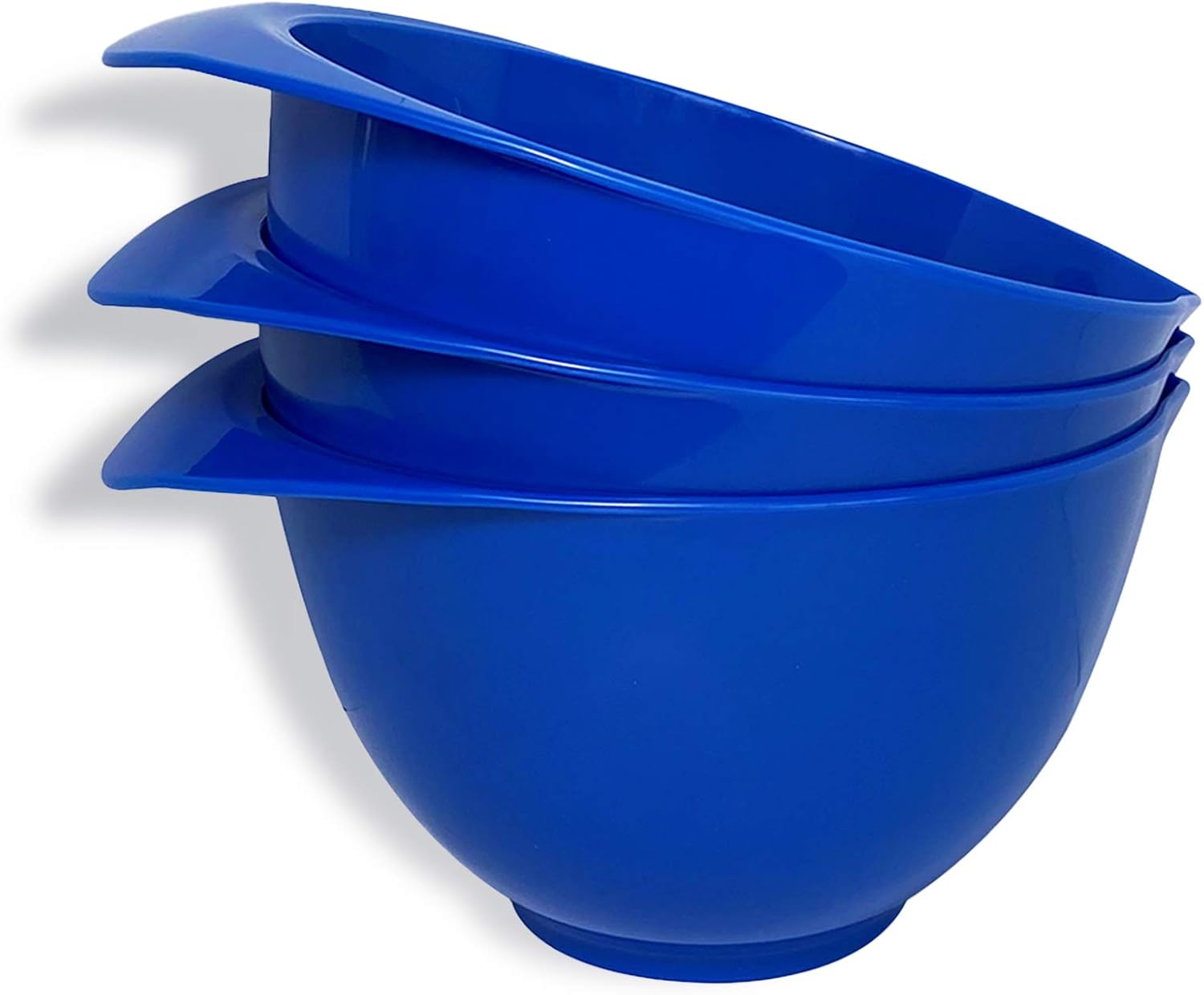 Bol para mezclar con boquilla y asa, color azul oscuro, juego de 3 unidades, bonito juego de cuencos de colores brillantes, apilable y diseño ergonómico, fabricado con orgullo en el Reino Unido.
