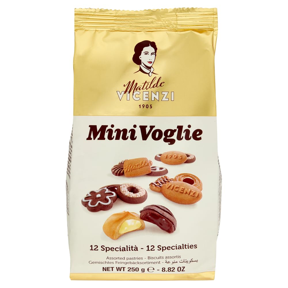 8X Matilde Vicenzi MiniVoglie, 12 Specialità di Pasticceria Assortita, Frollini Ripieni e Biscotti al Burro e Cacao, Confezione da 250g