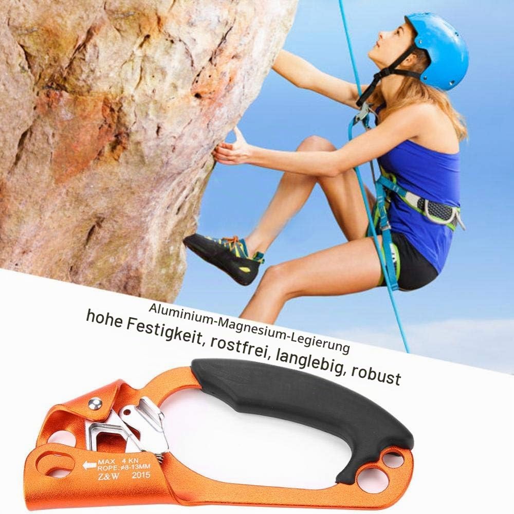Tbest Handsteigklemme Ascender Seilklemme Klettern Rechte Hand Ascender Kletterhand Klettergriff rechts für 8mm-13mm Seil rechtshändige Kletterausrüstung-grün/orange/grau