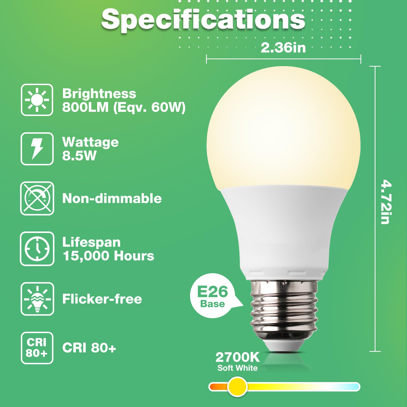DEGNJU LED Light Bulbs, A19 60W Equivalent, 2700K Warm White, 800