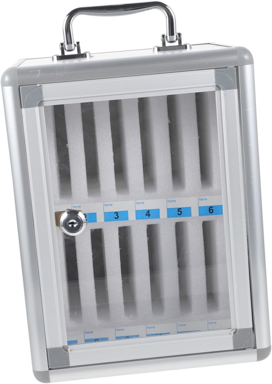Cell Phone Storage Locker Cabinet 12-Slot Mobile Phone Organizer Box with Handle and Lock for Office, School, Meeting Room Security