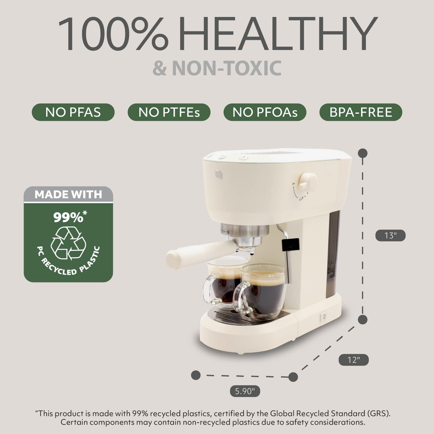 WILLOW Eco Series Espresso Machine with Milk Frother & Built-In Tamper, 15 Bar Coffee Maker with Hot Water Dispenser, 40oz Tank for Cappuccino & Latte - CREAM WHITE