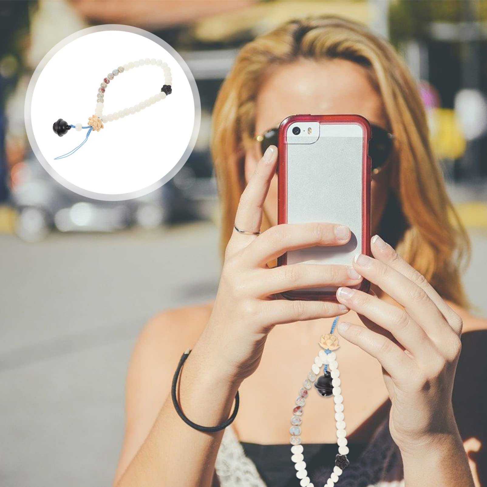 Artibetter Ciondolo a Catena Per Cellulare Per Telefono Perle Di Smeraldo Cordino Per Telefono Con Perline Telefono Retrò Da Polso Per Cellulare Bianca