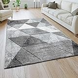 Paco Home Teppich Wohnzimmer Kurzflor 3D Effekt Modernes Rauten Karo Muster Grau Türkis, Grösse:160x230 cm, Farbe:Grau