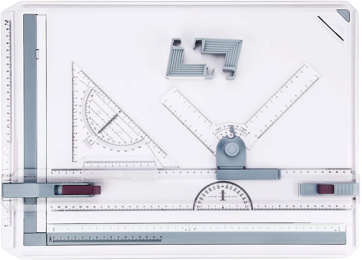 A3 Drawing Board, 51*36.5 cm Adjustable Angle System Drawing Board, Drawing Board Set with Protractor, Paper Locator, Sliding Ruler, Anti Slip Support Leg, System Angle Parallel Motion Drawing Board