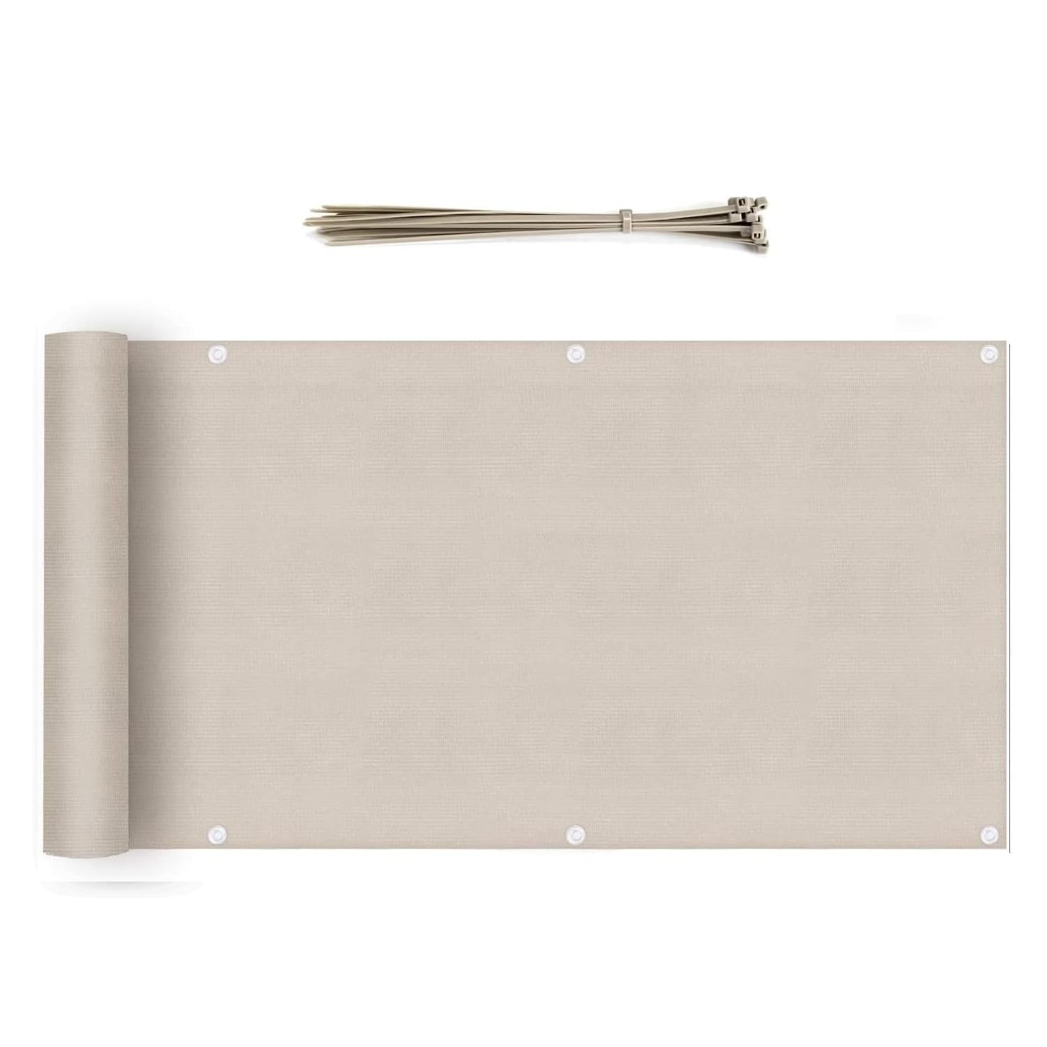 Sekey Balkon Sichtschutz Balkonabdeckung HDPE 220 g/m², 90x600cm, Leicht Transparent Wind- und UV-Schutz Wetterfest, mit Ösen, Nylon Kabelbinder, Taupe