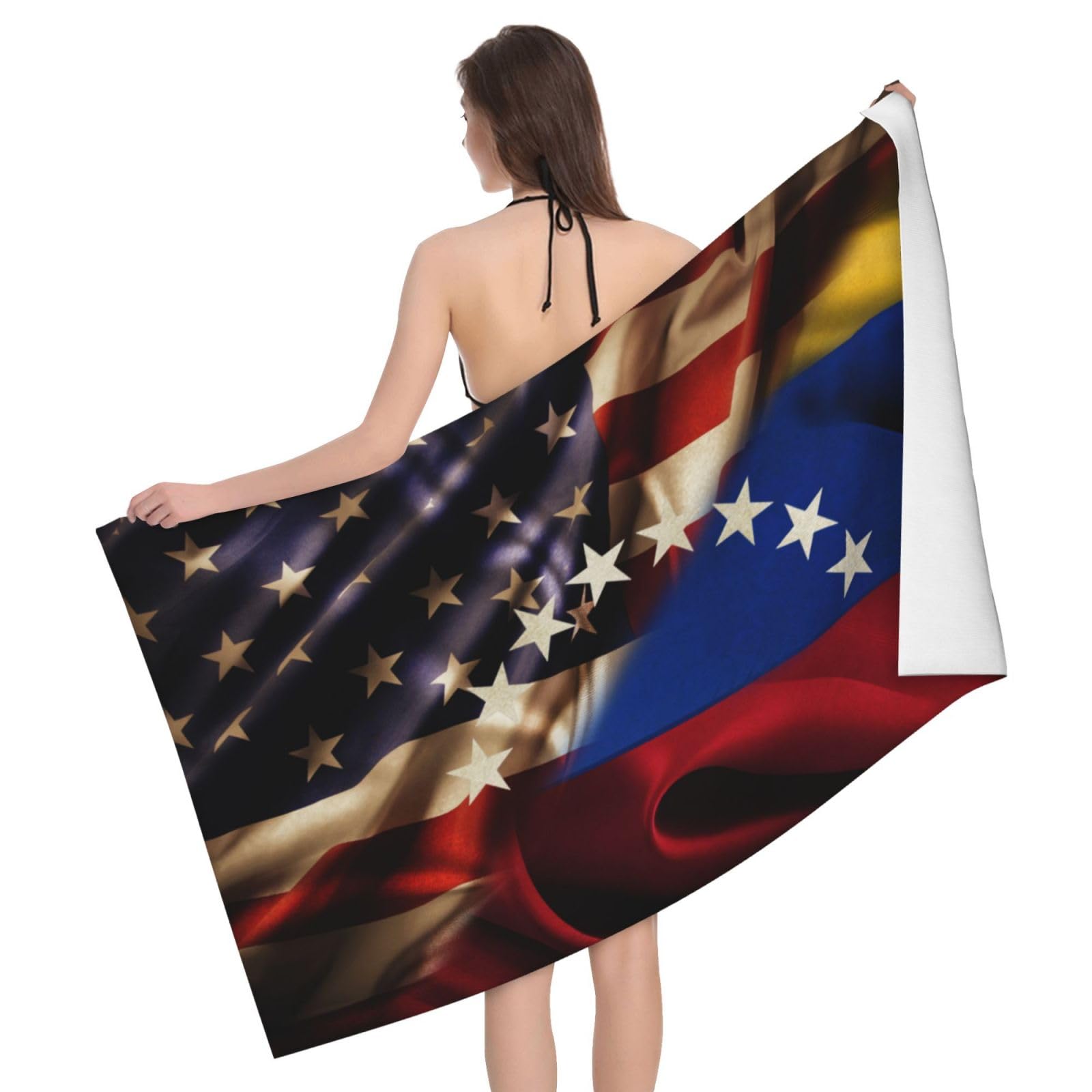 HLBSDM Microfiber Combined Venezuela and USA Flag Beach Towel Quick Dry Soft Sand Free Beach Towels for Pool Swim Beach Lightweight Thin Towels