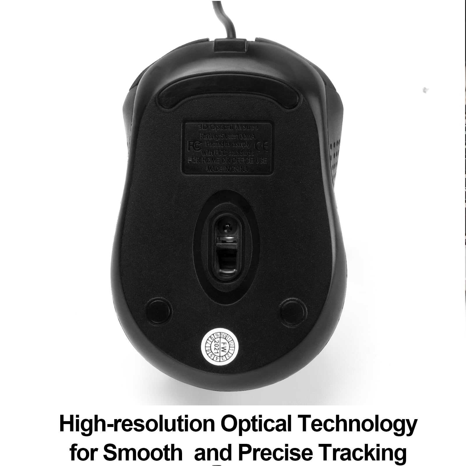 Mouse USB cablato per computer con design ergonomico, mouse USB per computer portatili e PC, mouse per ufficio e casa (nero, rosso)