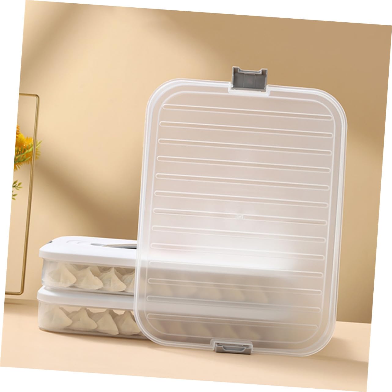 Boîte de Rangement pour Raviolis 3 Étages Capacité Grosse en Polypropylène Blanc, Empilable et Hermétique, pour Organisation Réfrigérateur la Cuisine Familiale