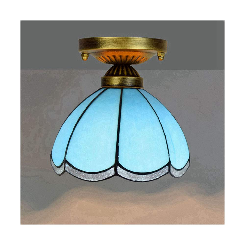 Tiffany Style Ceiling Light 8 inch Stained Glass Lampshade Semi-Flush Mount Retro Lighting Fixture Edison E27 Base for Kitchen Island Hallway Stairway Bedroom Cloakroom Garage,N