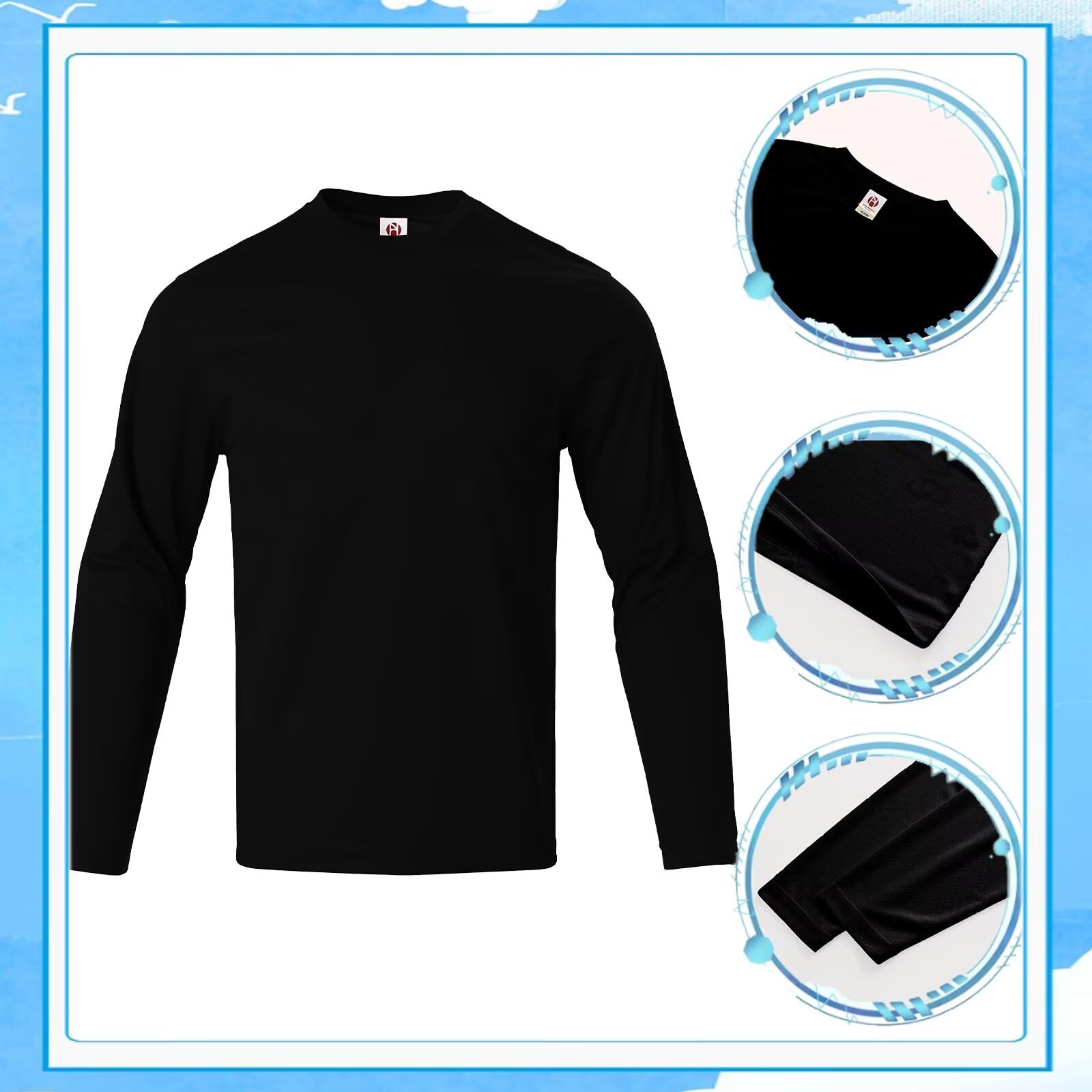 Paquete de camisetas de manga larga transpirables con protección solar UPF 50+ para hombre, con protección solar y capucha