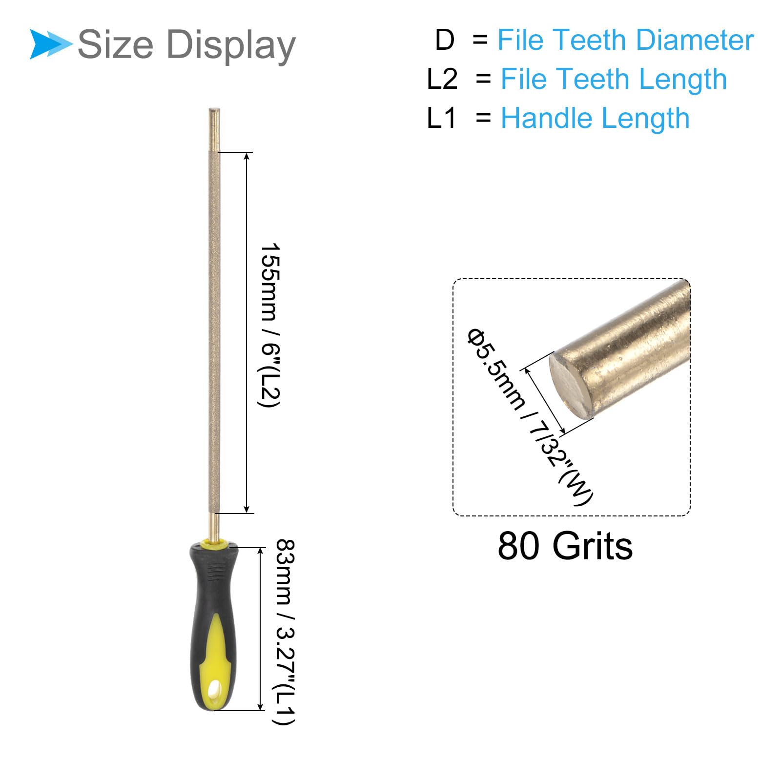 CoCud Diamond Chainsaw File, 7/32"(5.5mm) 80 Grits, Titanium Plating Round Sharpener Files with Non-Slip Handle - Image 2