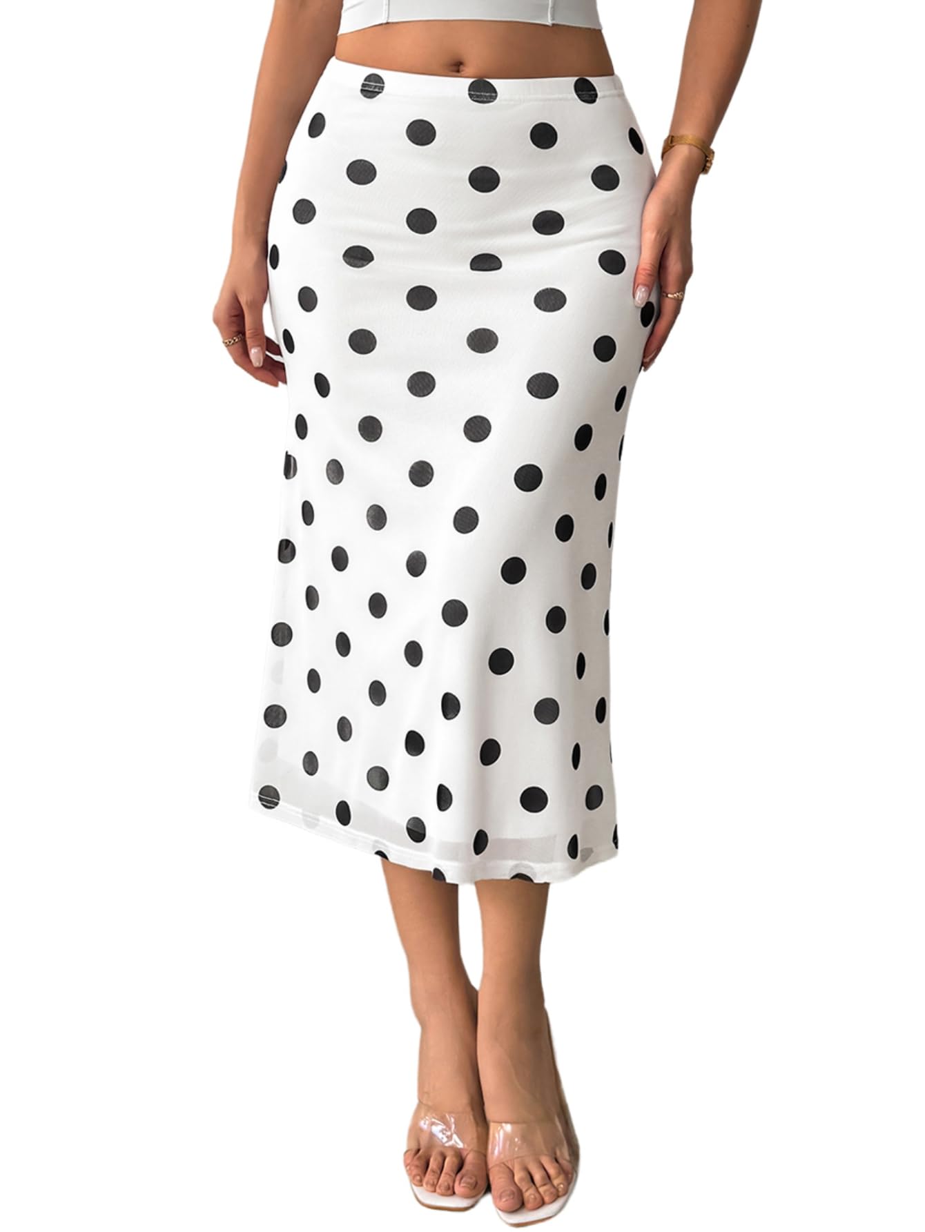 Verdusa Womens Polka Dots Long Skirts Elegant High Waisted Skirt