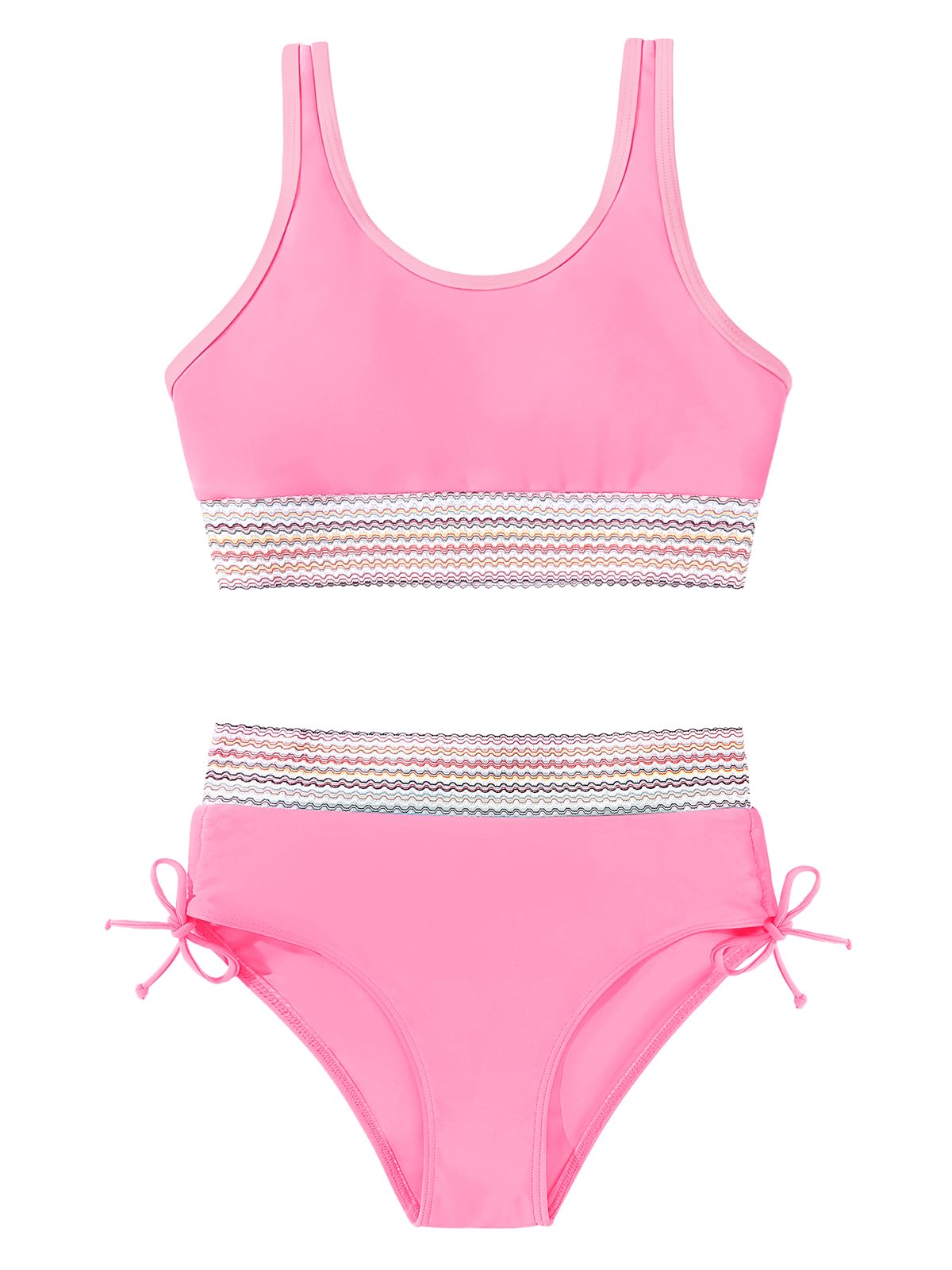 Teen Girls Swimsuit Two-Piece Bikini Set Adjustable Straps High Waist Bathing Suit Kids Athletic Swimwear with Chest Pad