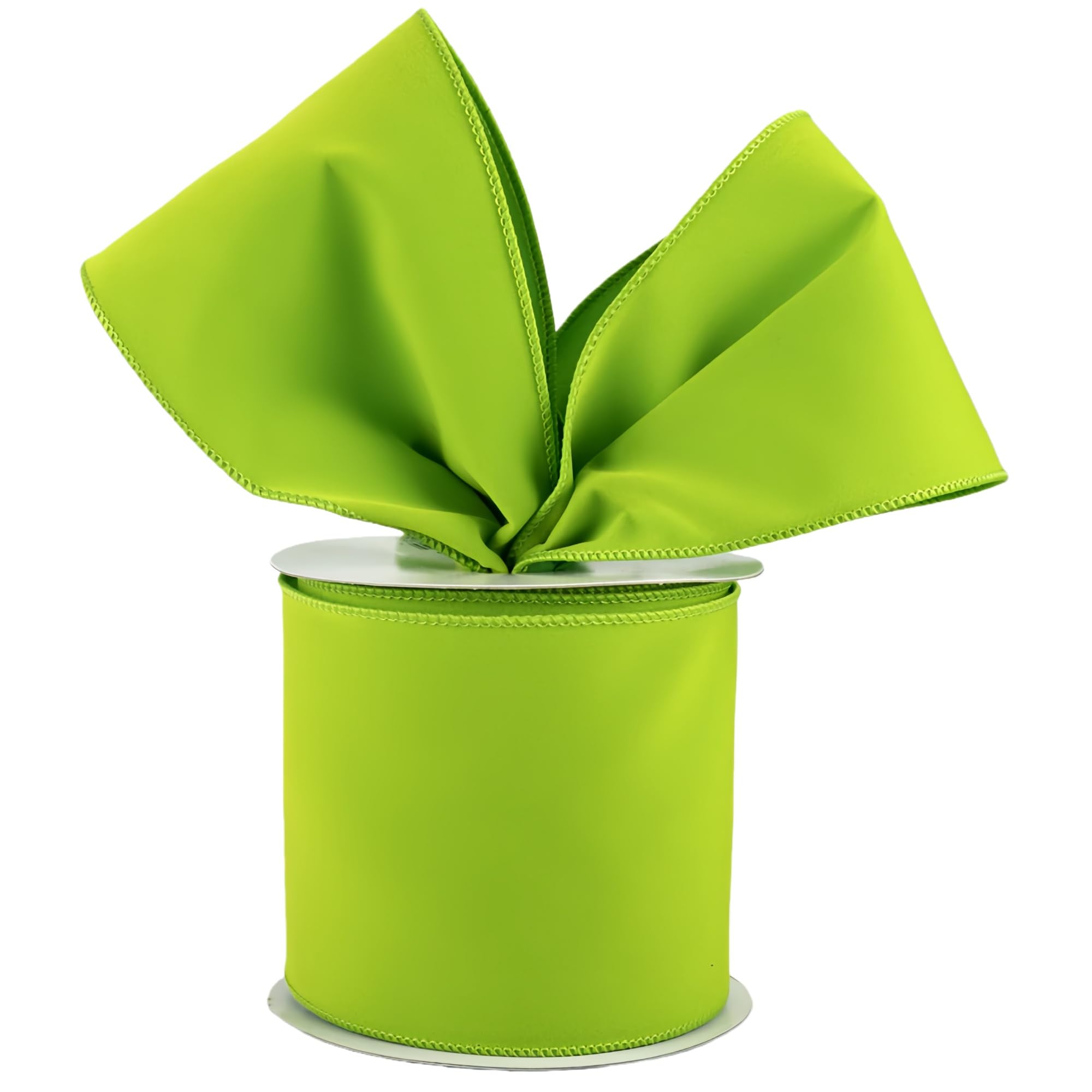 Velvet Wired Edge Ribbon, 4 Inch Width, Christmas Gift Wrapping Ribbon, Waterproof for Wreath DIY Crafts (Lime Green, 10 Yards)