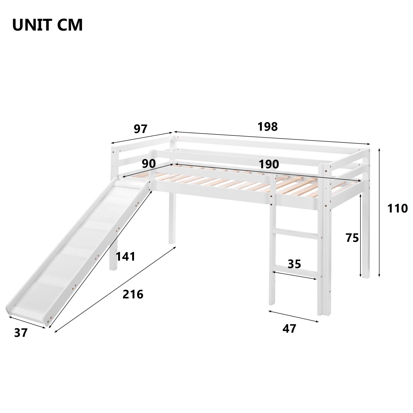 VSTAR66 Wooden Childrens Bunk Bed with Adjustable Ladder & Slide, Kids