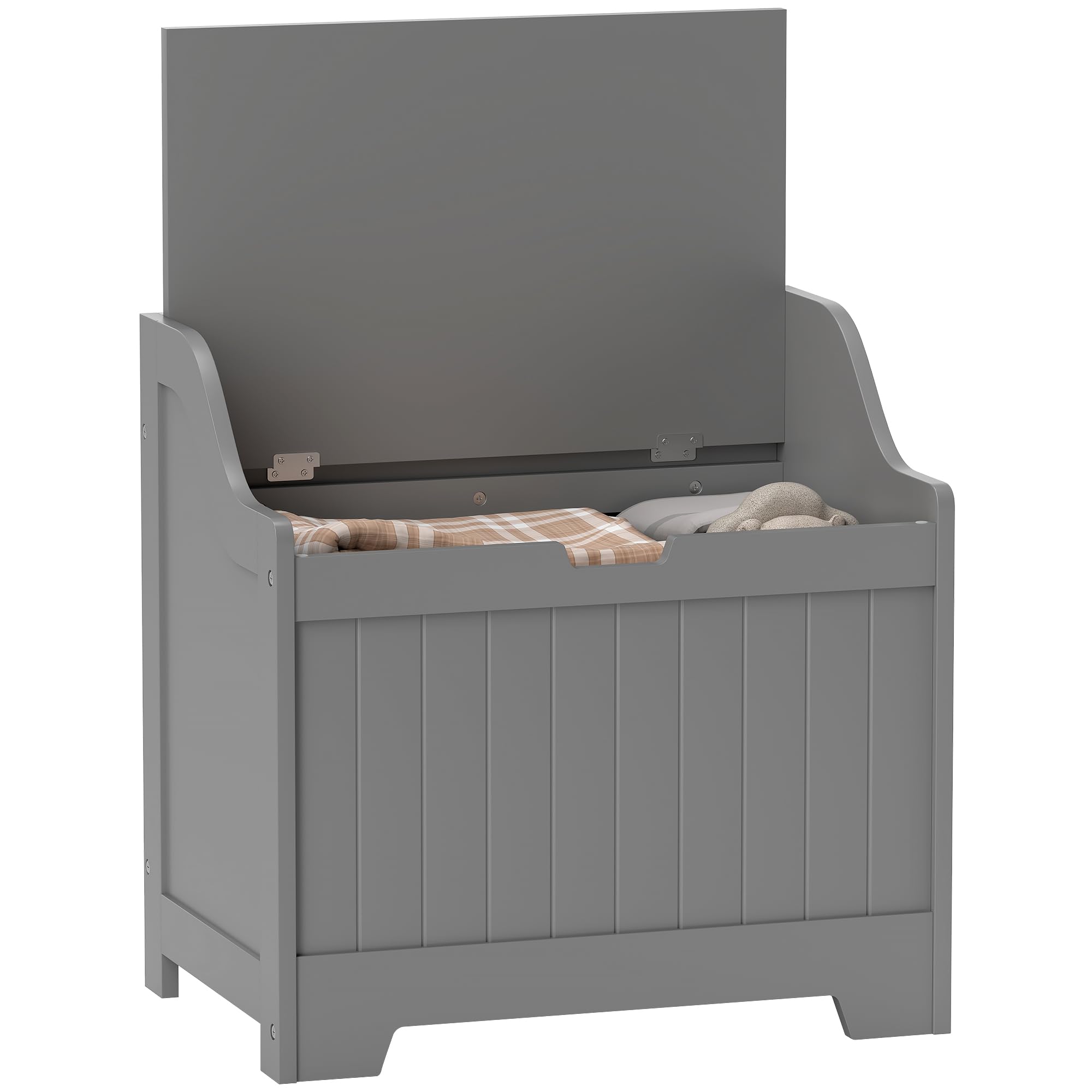 HOMCOM Storage Chest, Storage Trunk with Safety Hinge and U-shaped Cut-out Pull, Wooden Storage Box for Living Room, Entryway, 56.5 x 38 x 56 cm, Grey