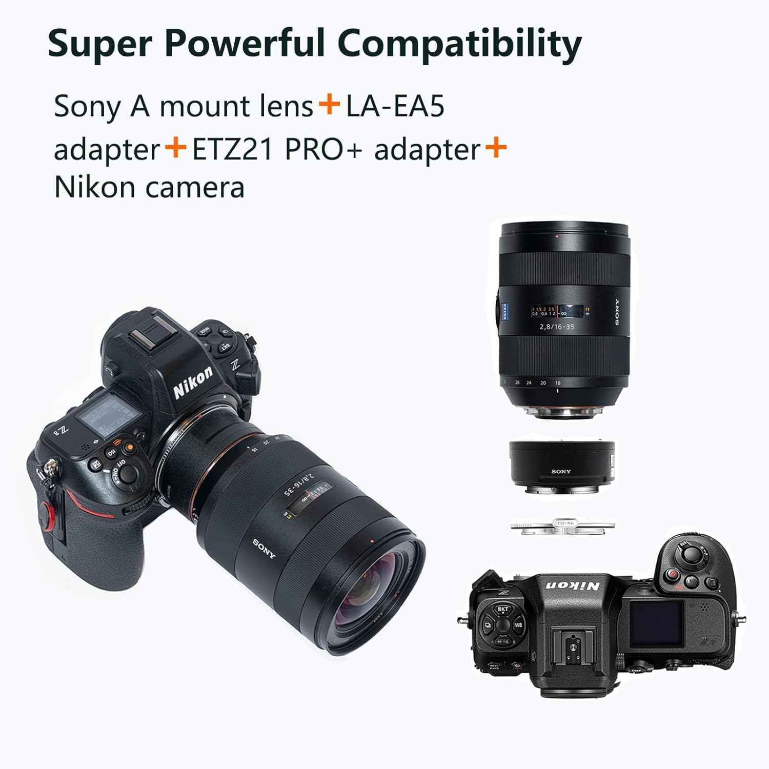 Adattatore di messa a fuoco automatica Megadap ETZ21 Por+ compatibile con obiettivo Sony FE Sigma Tamron Serie FE per fotocamera Nikon Z Mount Zf Z9 Z8 Z7 Z6 Z6III Z7II Z6II Z5 Z50 Z30 ZFC
