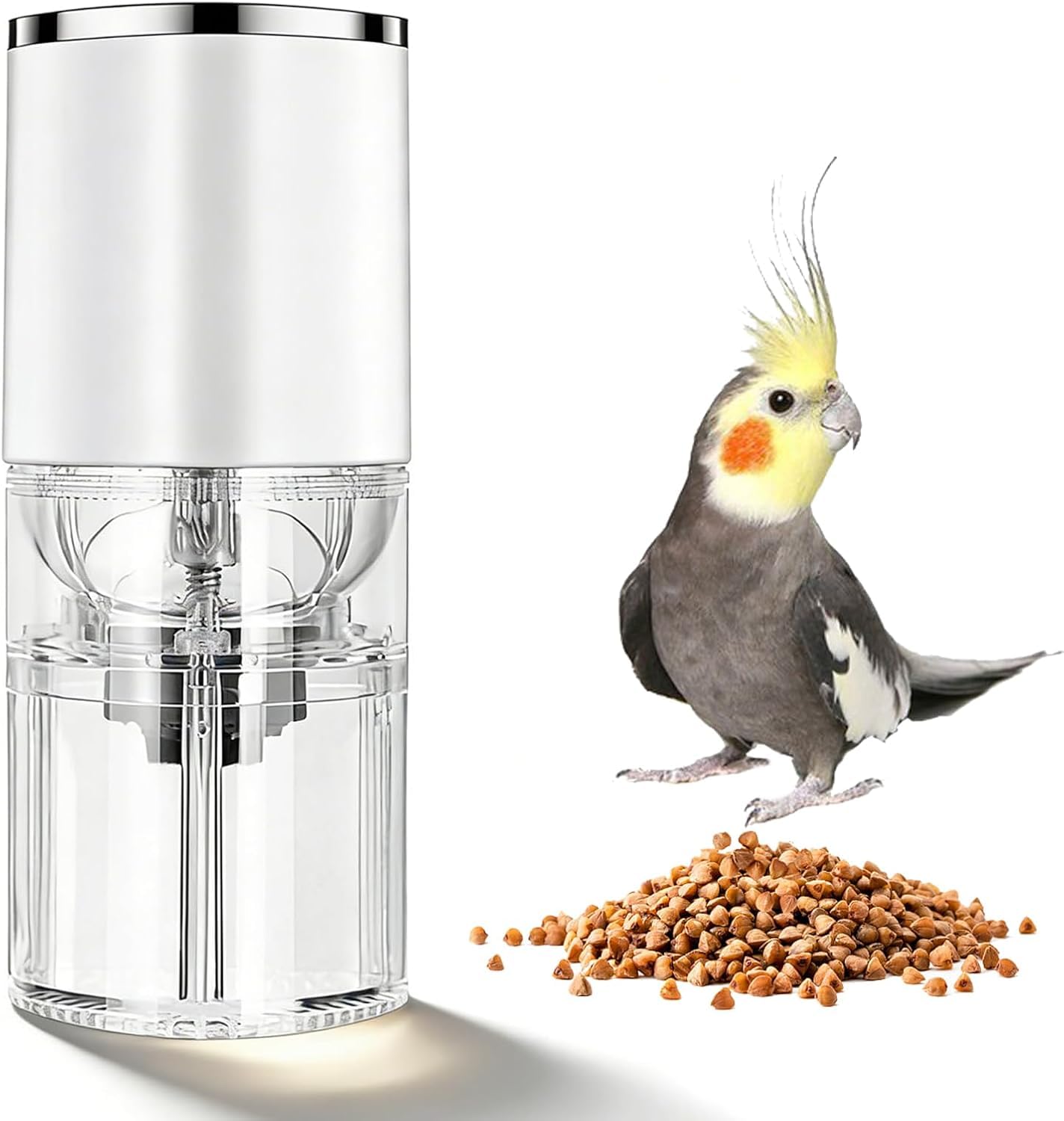 Macinino elettrico per cereali per mangimi per uccelli, capacità 150 ml, alimentazione per animali domestici, doppia modalità, macinatura regolabile, ricaricabile
