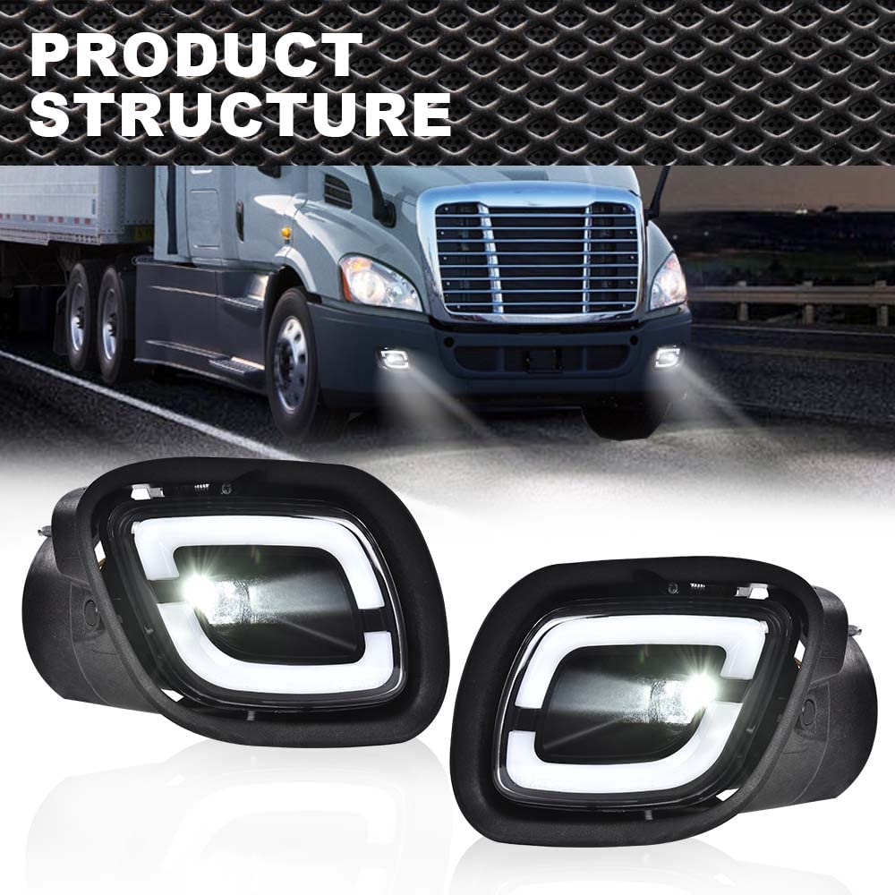 CNNELL LED Fog Lights Compatible with Freightliner Cascadia 2008 2009 2010 2011 2012 2013 2014 2015 2016 2017 Driver & Passenger Side Fog Lamps Clear Lens Black Housing