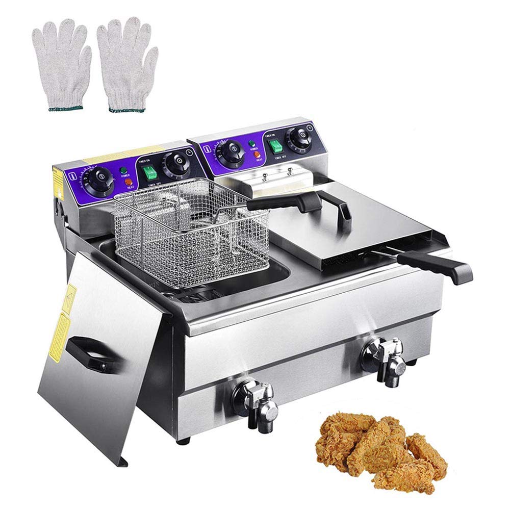 WeChef Commercial Dual Tanks Electric Deep Fryer with Basket Timers