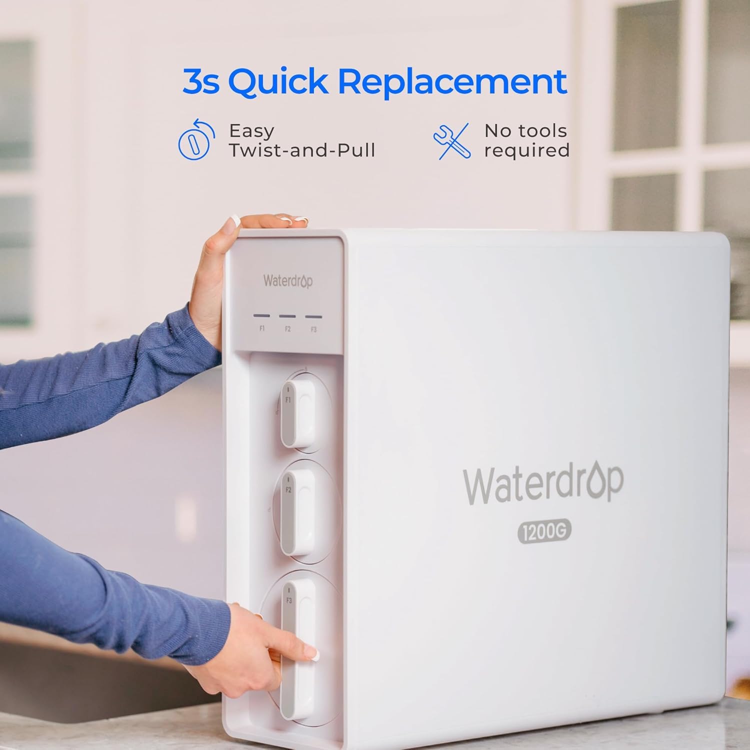 Waterdrop WD-X12-F3 Filtro, Recambio para el Sistema de Ósmosis Inversa X12-Basic y WD-X12-Alkaline de 1200 GPD, 24 Meses de Vida Útil, Reduce PFAS