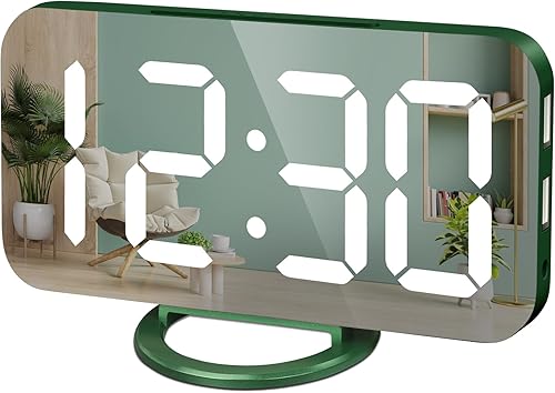 Miniatura 8 de WulaWindy Reloj despertador digital, pantalla LED de espejo grande, con cargador USB, función de repetición, modo tenue, para colgar en la pared