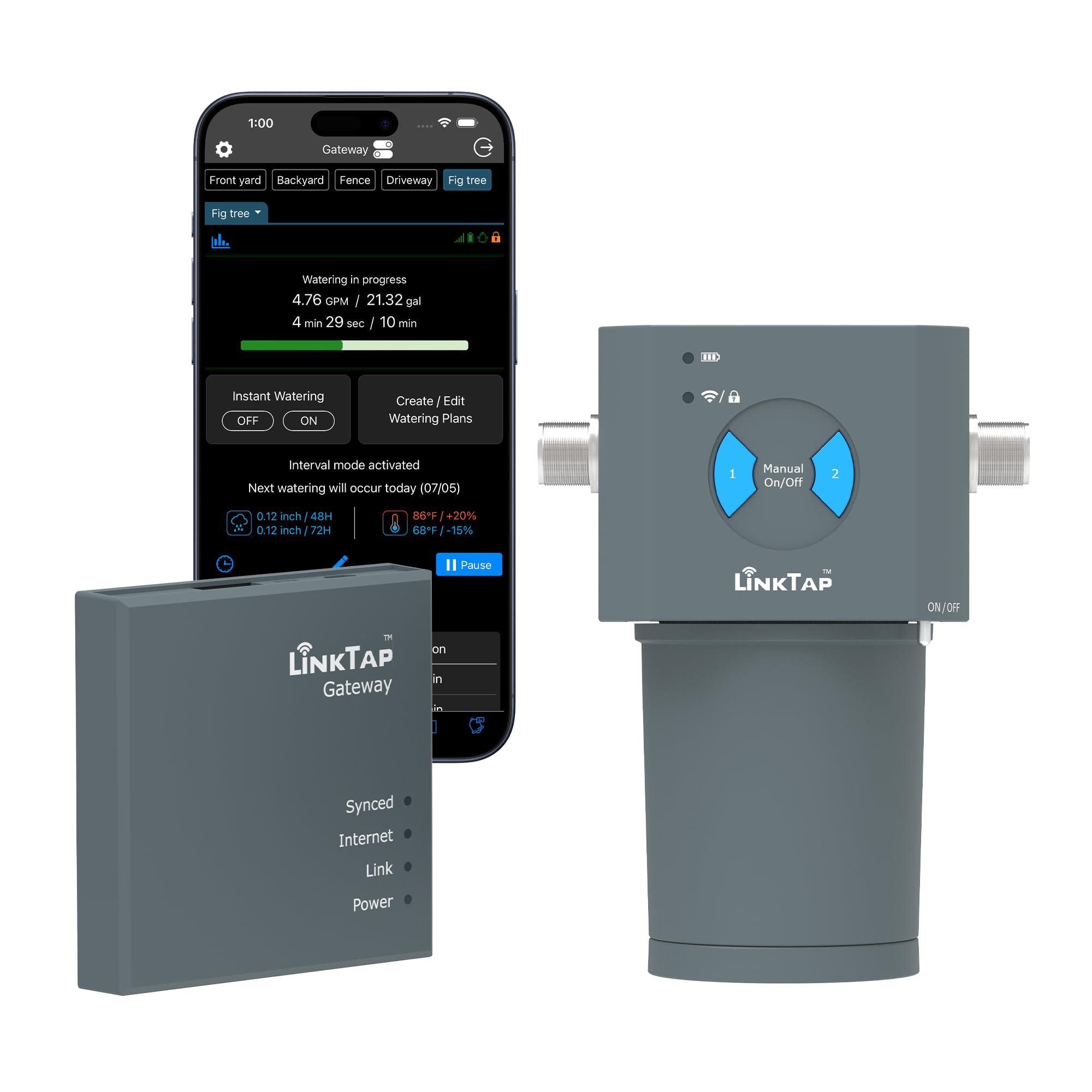 LinkTap 2-Zone ValveLinker & Gateway, Battery Powered Smart Sprinkler/Irrigation Controller, Automatic Rain Skip, Better Range than WiFi, Compatible with LinkTap 1" & 2" Flow Meters, IP66