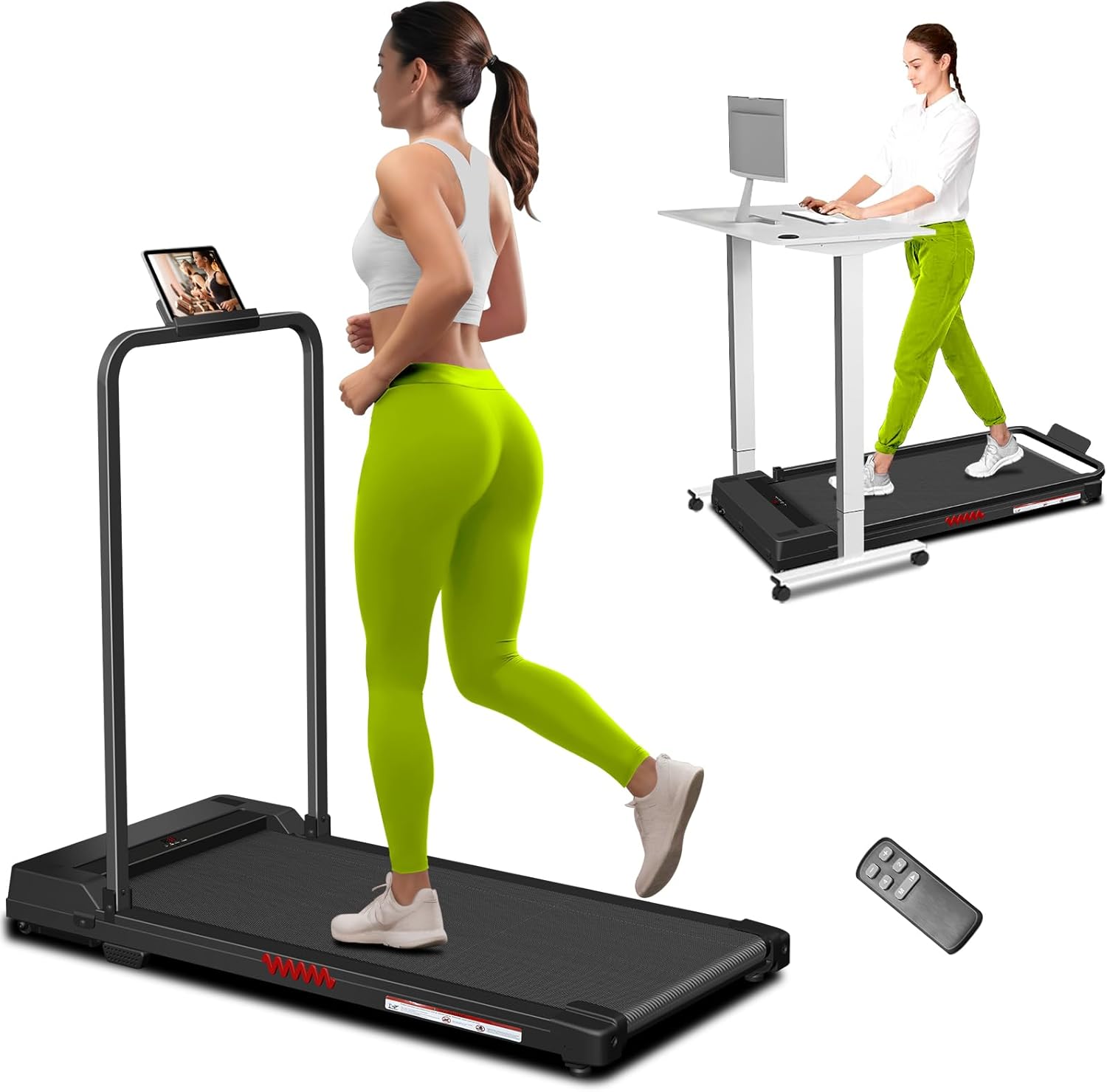 Walking Pad with Handle,Portable Small Treadmills for Home Office,3.0 HP Folding Walking Pad with Remote Control,300 lbs Capacity,Tablet,and LED Display