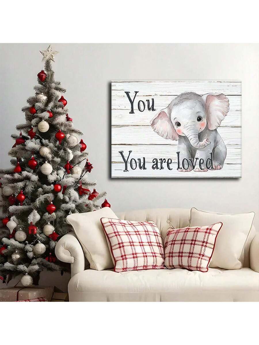 lianyibo You Are Loved słoń płótno sztuka ścienna – urocze plakaty z motywem zwierzęcym z nadrukiem do pokoju dziecięcego, pokoju dziecięcego lub baby shower (70 x 100 cm/rama wewnętrzna)