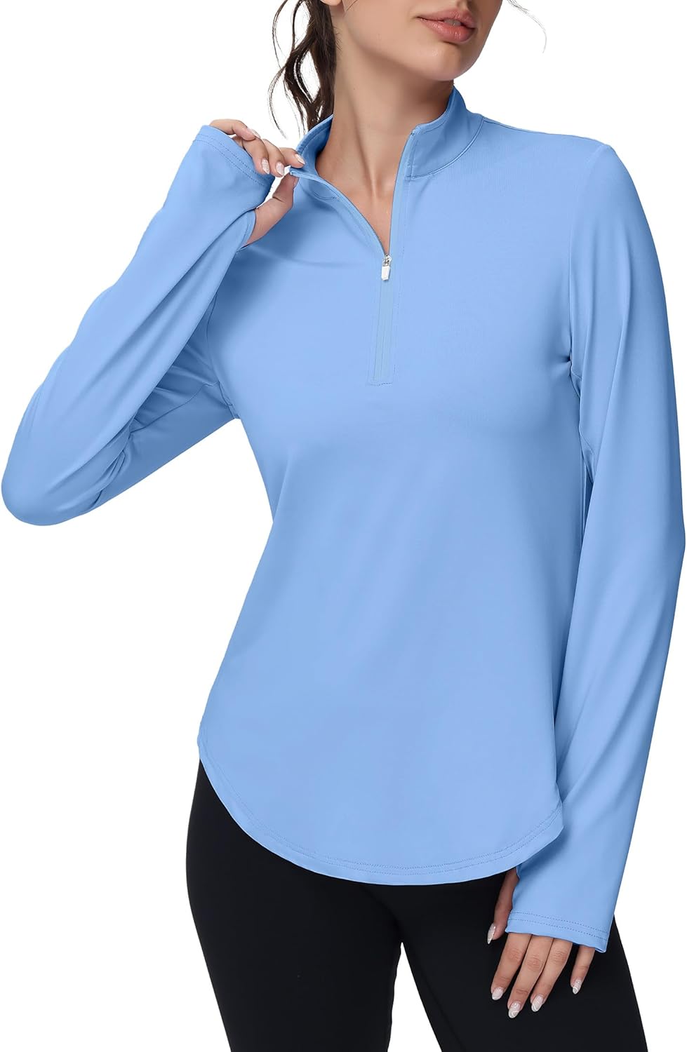 Women’s Golf Polo Long Sleeve Workout Tops V Neck UPF 50+ Sun Protection Quick Dry Lightweight Active Tennis Shirts