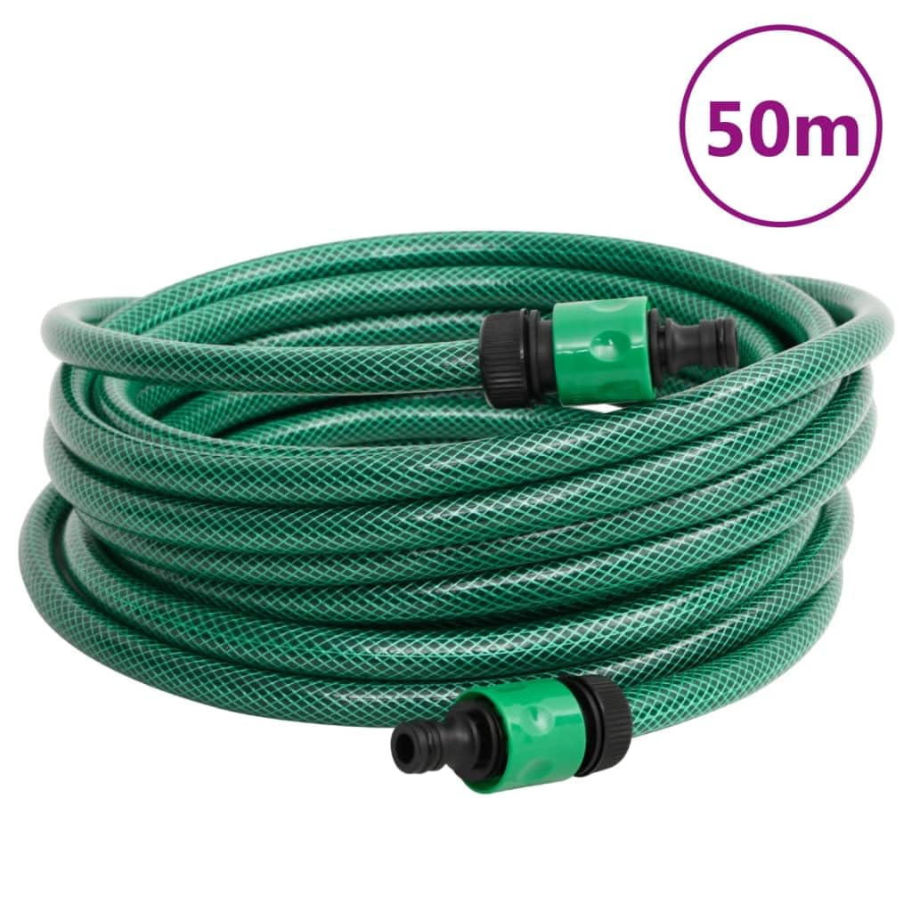 Tubo per piscina verde, 50 m, in PVC, flessibile e resistente, con rinforzo a 3 strati, incluso set di collegamento da 4 pezzi per piscina, pulizia della piscina, giardino e cura dell'acqua