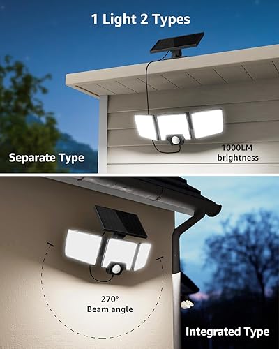Miniatura 2 de Lepro Luces solares de seguridad para exteriores, sensor de movimiento 2 en 1, control remoto separado e integrado, IP65, luces solares impermeables