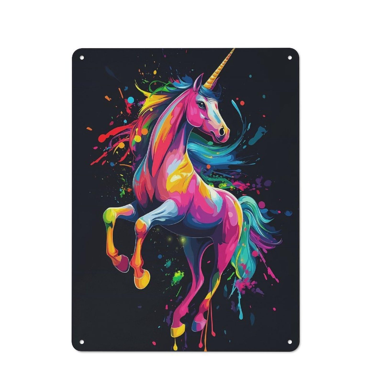 Junmoney Rainbow Unicorn Art Clean Industrial Metal Wall Decor 40X30cm, Industrial Metal Sign For Workspace, Cafe, Hallway Or Garage