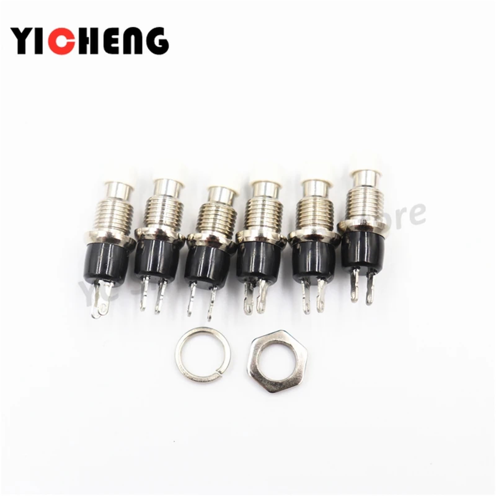 6 pezzi Pulsante rotondo piccolo PBS-110/NO PBS-111/NC 2 piedi auto-reset Nessun interruttore di blocco Pulsante interruttore 7MM miniatura Miscelazione dei colori(Color mixing,PBS-111 NC)
