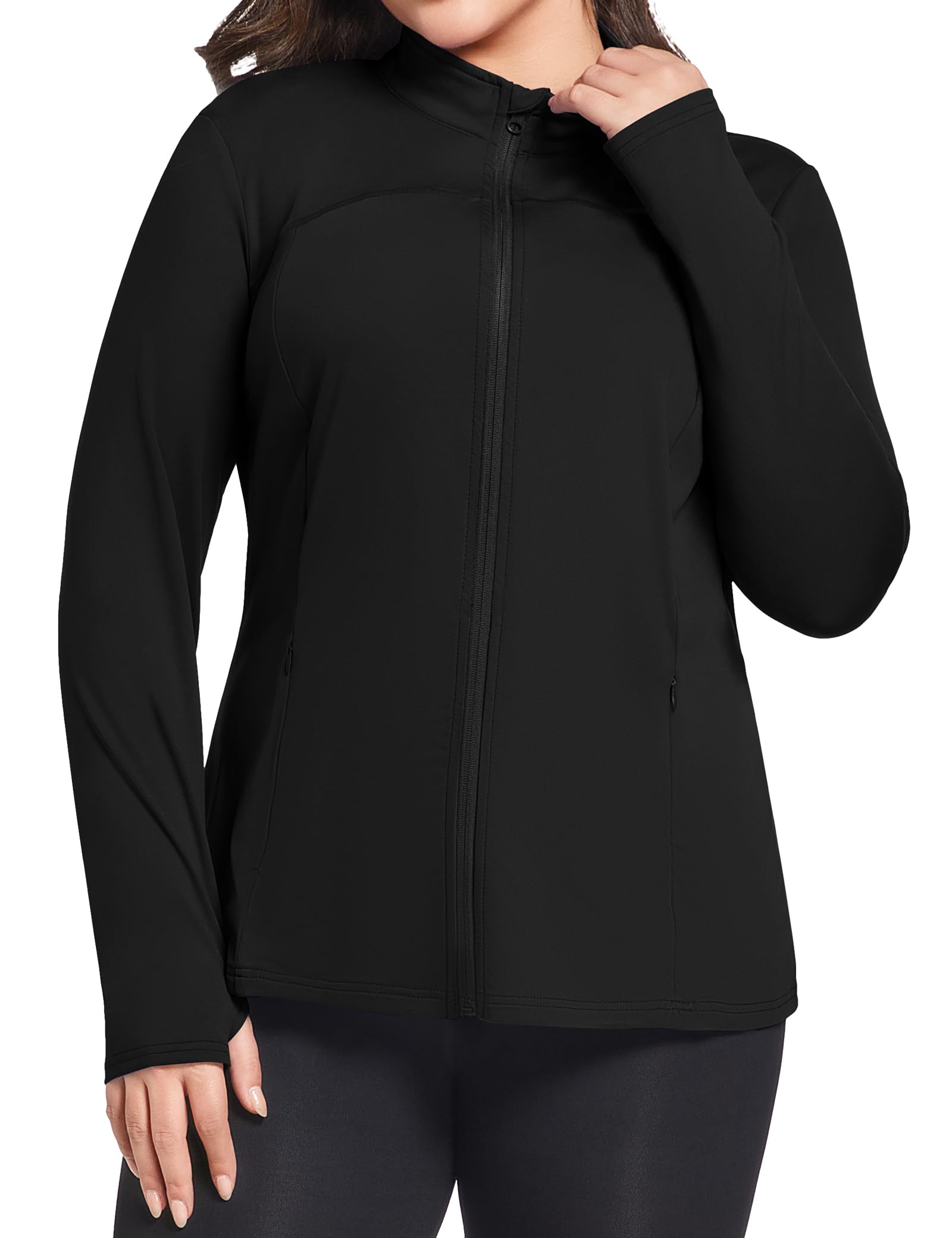 Plus Size Jackets for Women Athletic Workout Running Jacket Full Zip up Lightweight Yoga Tops with Thumb Holes