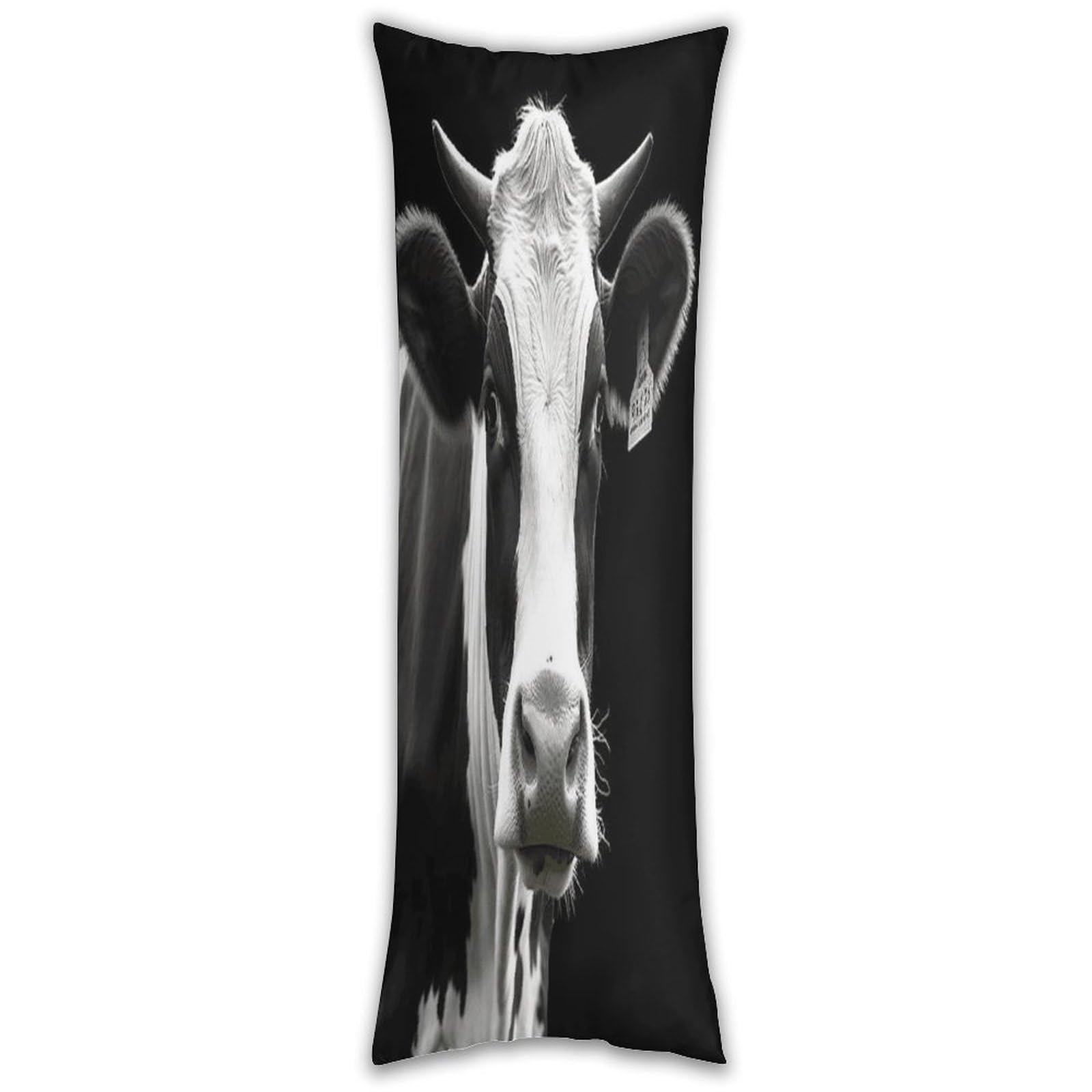 Animal Funny Cow Head Black White Pillow Cases Breathable Vertical Long Pillowcase Body Pillowcase with Hidden Zipper Closure Soft and Cozy Pillow Cover 20x54 Inches for Bedroom Couch